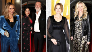 Tereza Pergnerová (vlevo), Bolek Polívka s partnerkou, Ivanna Gottová a Leona Machálková (vpravo) na premiéře filmu Karel