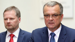 Premiér Petr Fiala a bývalý poslanec a člen TOP 09 Miroslav Kalousek