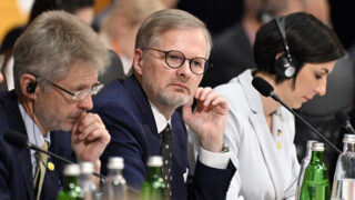 (zleva) Miloš Vystrčil, Petr Fiala a Markéta Pekarová Adamová