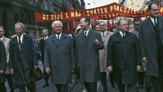 Praha, 1.máj 1968, prvomájový průvod, Gustáv Husák, Ludvík Svoboda, Alexander Dubček, František Kriegel, Jan Piller