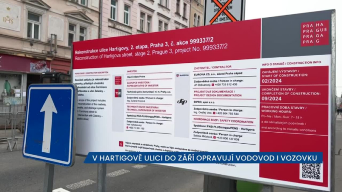 V Hartigově ulici v Praze 3 do září opravují silnici i vozovku, ve špičce se místu raději vyhněte