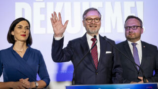 Markéta Pekarová Adamová (TOP 09), Petr Fiala (ODS) a Marian Jurečka (KDU-ČSL)