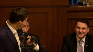 Petr Hladík a za ním Andrej Babiš a Petr Macinka